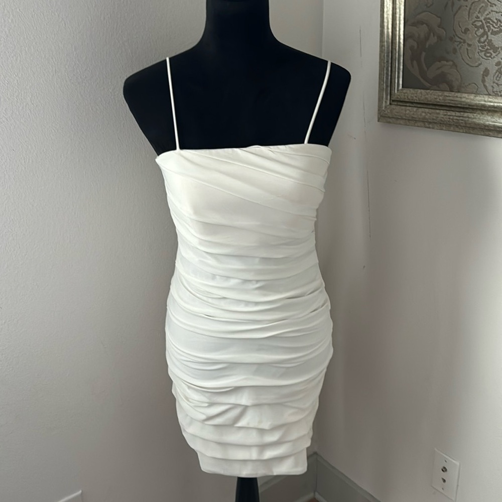 Sweet Storm ivory draped strapless spaghetti straps Sz M mini‎ dress bodycon